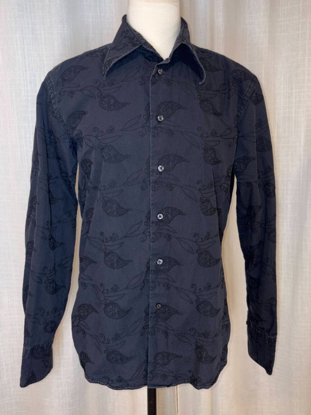 Zara Cotton Button Up Jacquard Embroidery Black On Black